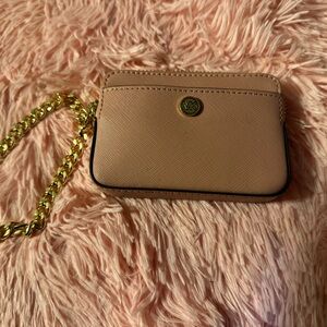 Like new Kors wrist wallet pink with gold chain